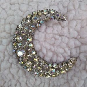 Vintage half-moon rhinestone brooch